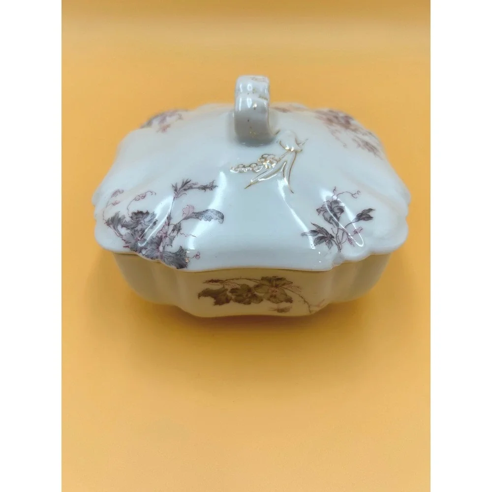 Antique Haviland Limoges Butter Bowl Dish Trinket Candy Sepia Floral Gold ~  266